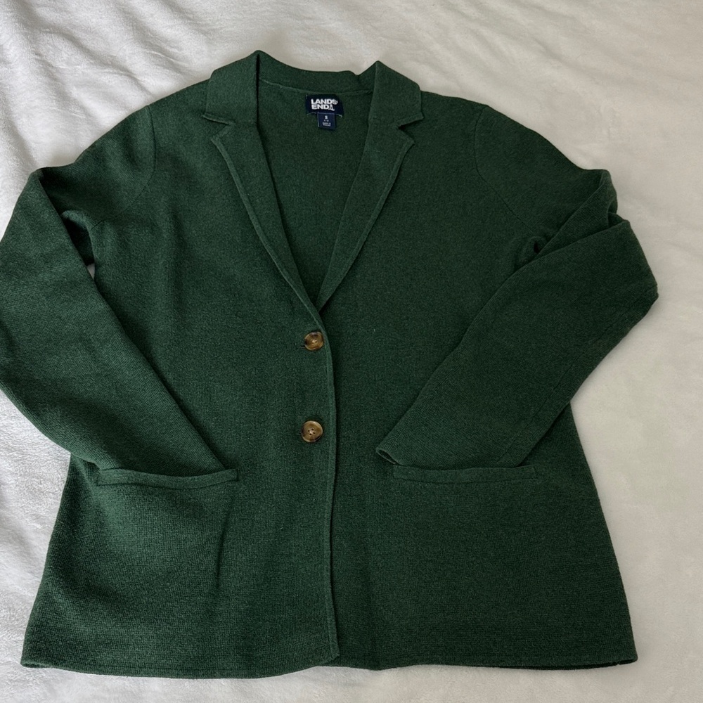 Land’s End Green Sweater Blazer with Button Closure